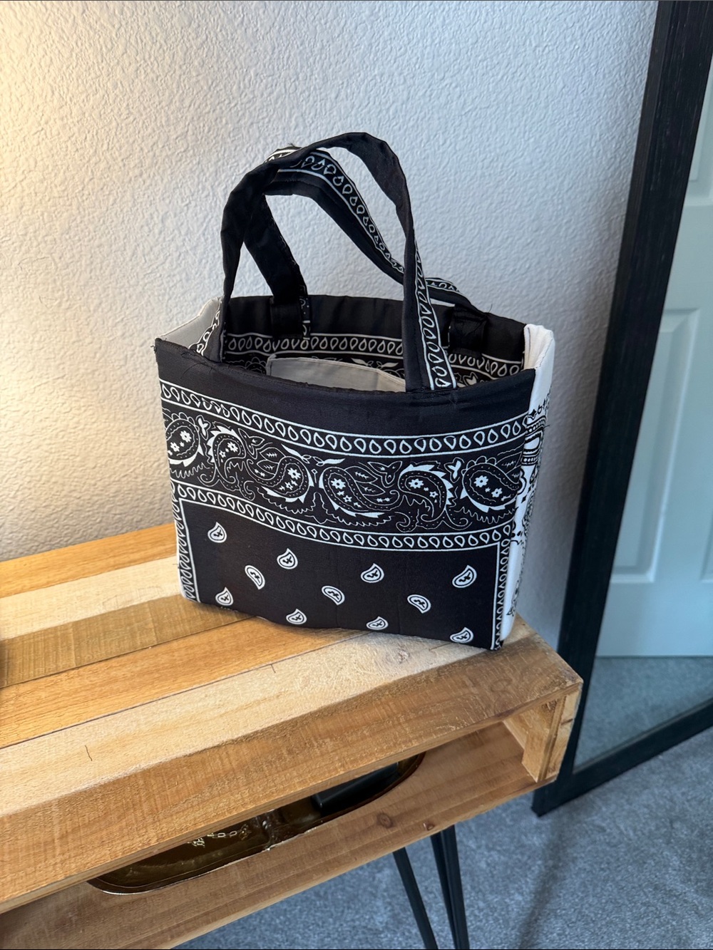 Black Paisley Canvas Tote Bag Handmade
